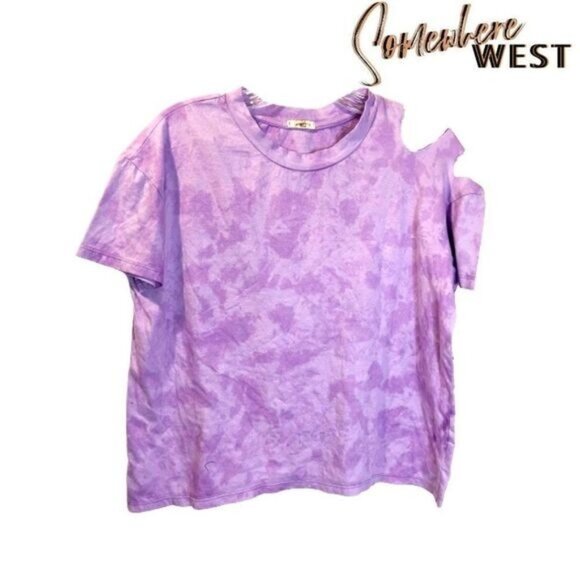 Somewhere West Women's Cut out Short Sleeve‎ Crewneck Ripped Tee Shirts NWT - Picture 1 of 6